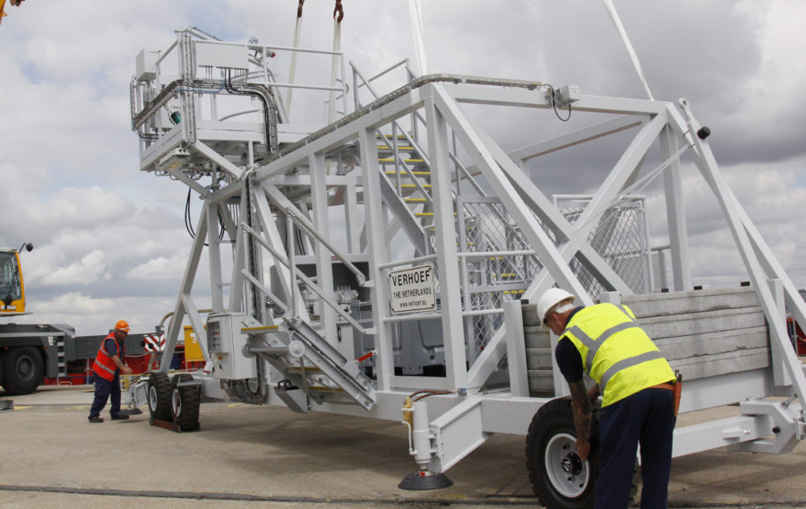 Two huge state-of-the-art gangways built to meet the unique demands of the Queen Elizabeth Class aircraft carriers have arrived at Portsmouth Naval Base.