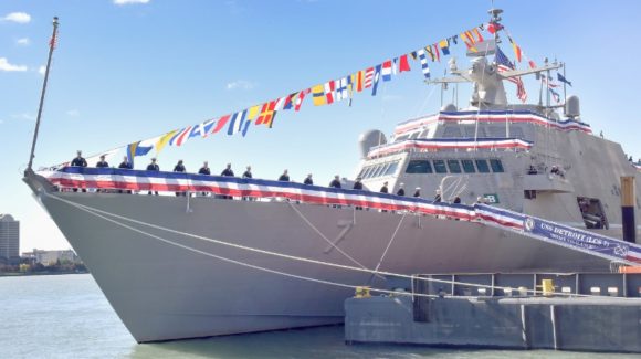 The US Navy has commissioned the nation's seventh Littoral Combat Ship (LCS), USS Detroit, on the Detroit River,